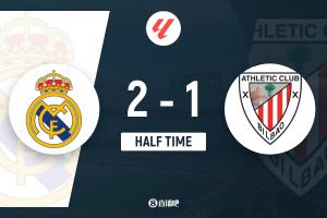 半場-皇馬暫2-1畢爾巴鄂 卡瓦哈爾助攻加西亞破門貝林厄姆建功