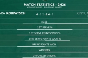 王欣瑜本場比賽技術統計：非受迫性失誤65-33、制勝分34-18